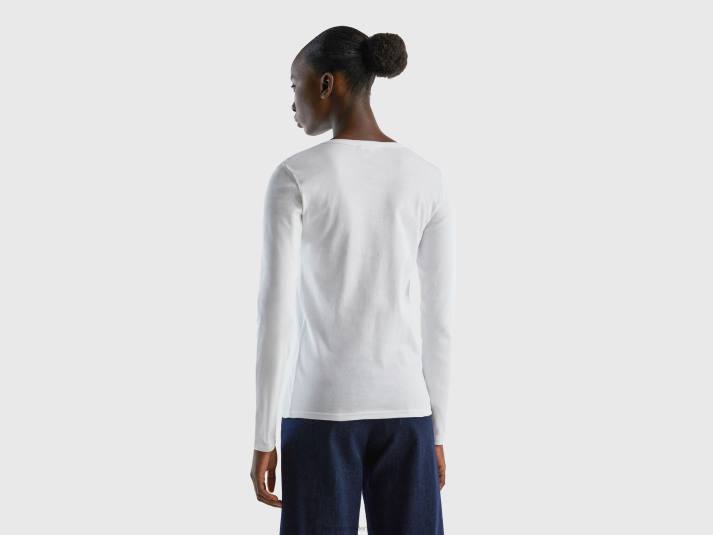 vrouwen Benetton T-shirt van puur katoen met lange mouwen wit 4R62441