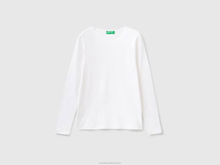 vrouwen Benetton T-shirt van puur katoen met lange mouwen wit 4R62441