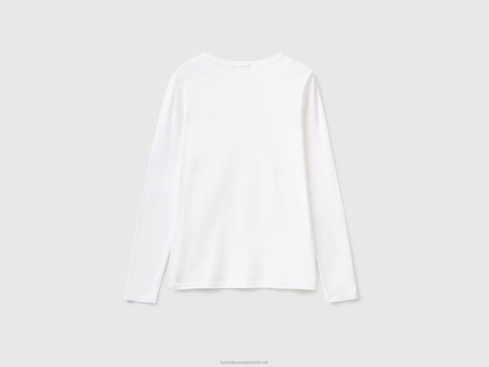 vrouwen Benetton T-shirt van puur katoen met lange mouwen wit 4R62441