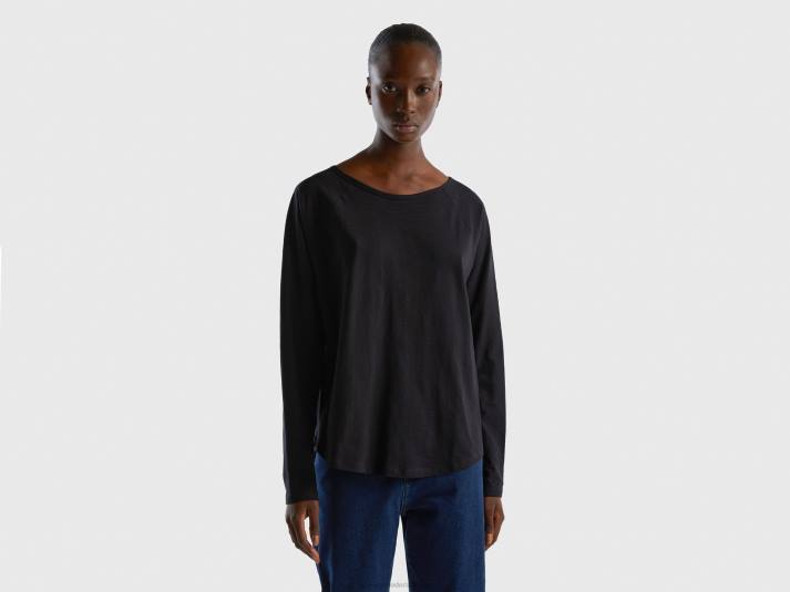 vrouwen Benetton T-shirt van puur katoen met lange mouwen zwart 4R62356