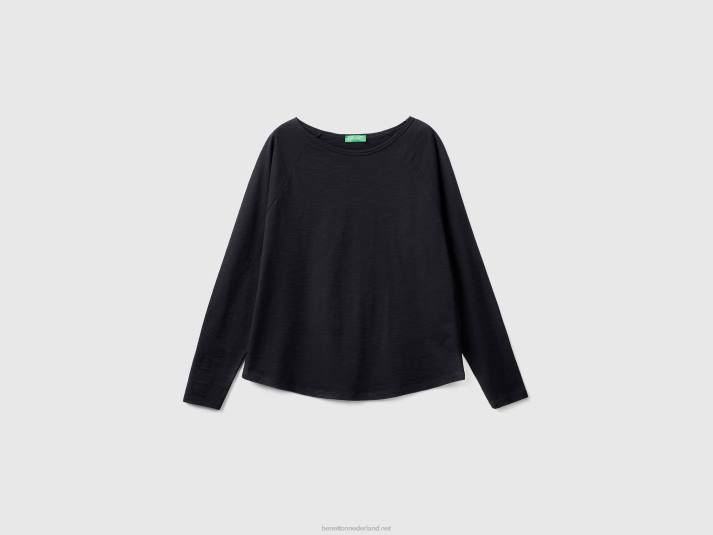 vrouwen Benetton T-shirt van puur katoen met lange mouwen zwart 4R62356