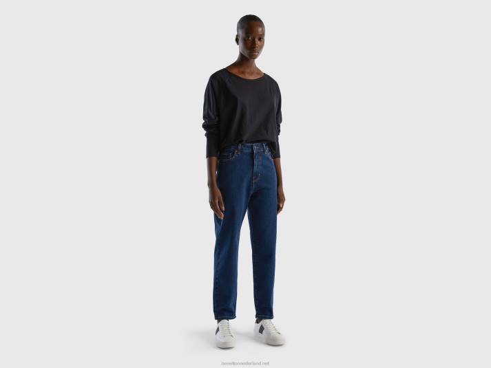 vrouwen Benetton T-shirt van puur katoen met lange mouwen zwart 4R623818