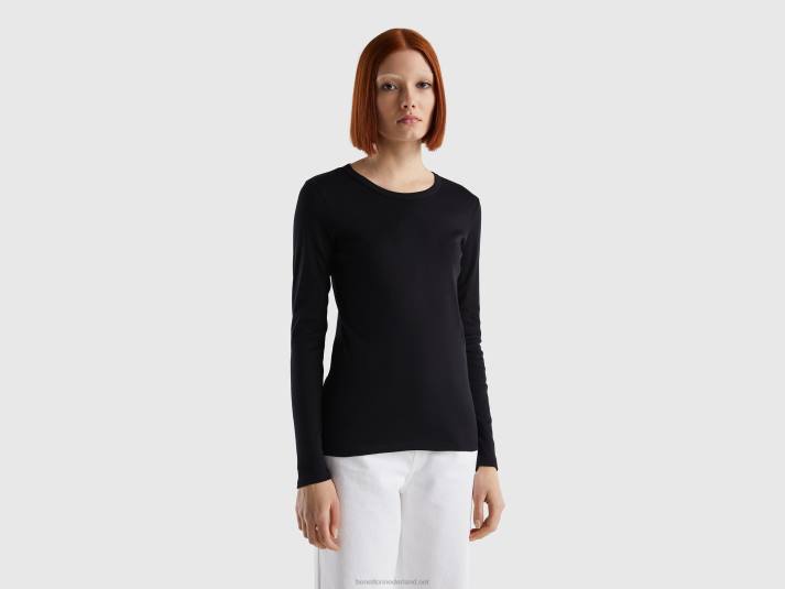 vrouwen Benetton T-shirt van puur katoen met lange mouwen zwart 4R62449