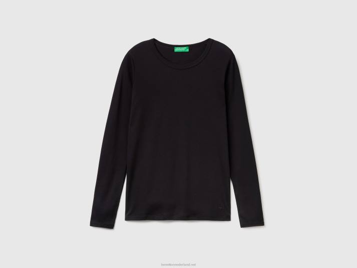 vrouwen Benetton T-shirt van puur katoen met lange mouwen zwart 4R62449