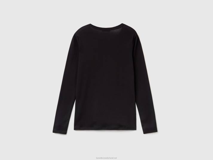 vrouwen Benetton T-shirt van puur katoen met lange mouwen zwart 4R62449