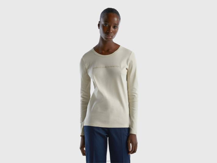 vrouwen Benetton beige t-shirt met lange mouwen van 100% katoen beige 4R623888