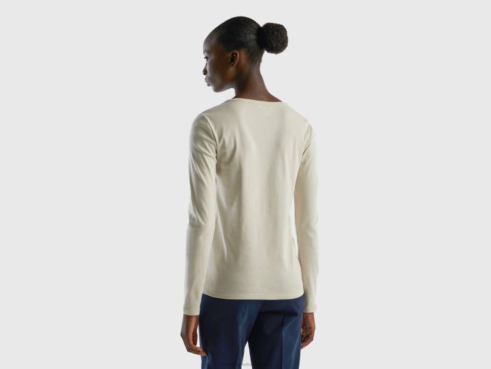 vrouwen Benetton beige t-shirt met lange mouwen van 100% katoen beige 4R623888