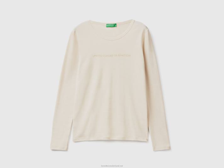 vrouwen Benetton beige t-shirt met lange mouwen van 100% katoen beige 4R623888