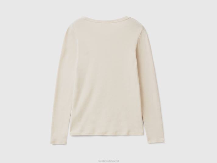 vrouwen Benetton beige t-shirt met lange mouwen van 100% katoen beige 4R623888