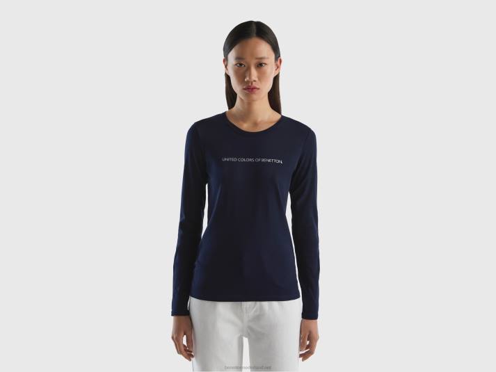 vrouwen Benetton donkerblauw t-shirt met lange mouwen van 100% katoen donkerblauw 4R62461