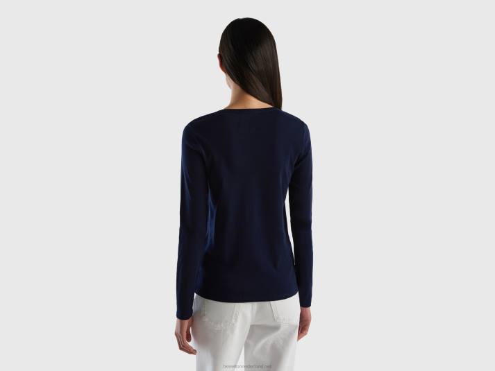 vrouwen Benetton donkerblauw t-shirt met lange mouwen van 100% katoen donkerblauw 4R62461