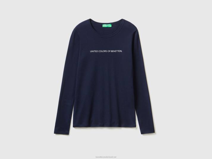 vrouwen Benetton donkerblauw t-shirt met lange mouwen van 100% katoen donkerblauw 4R62461