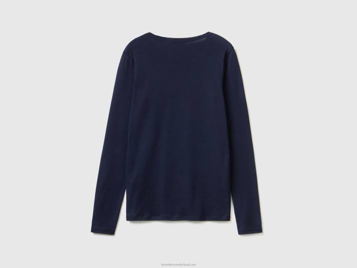 vrouwen Benetton donkerblauw t-shirt met lange mouwen van 100% katoen donkerblauw 4R62461