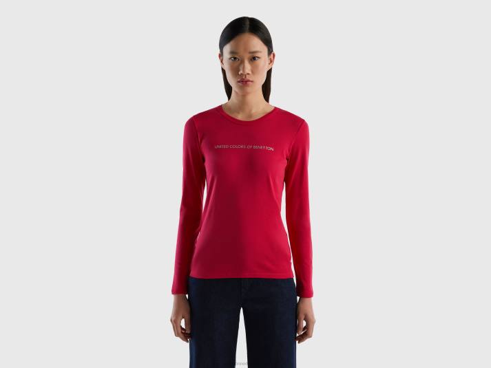 vrouwen Benetton fuchsia t-shirt met lange mouwen van 100% katoen fuchsia 4R62334