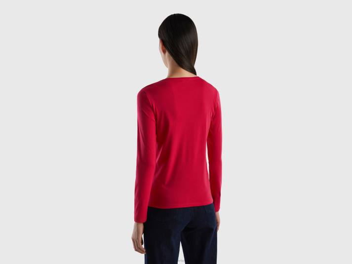 vrouwen Benetton fuchsia t-shirt met lange mouwen van 100% katoen fuchsia 4R623827