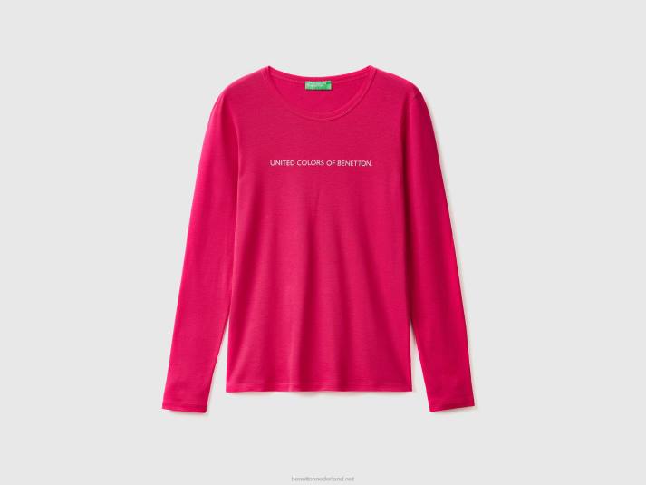 vrouwen Benetton fuchsia t-shirt met lange mouwen van 100% katoen fuchsia 4R623827