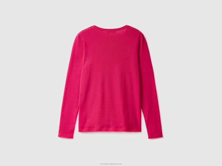 vrouwen Benetton fuchsia t-shirt met lange mouwen van 100% katoen fuchsia 4R623827