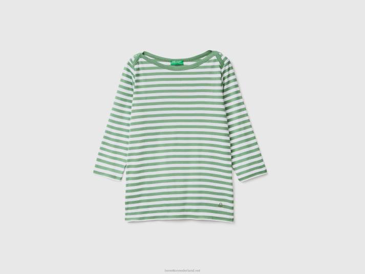 vrouwen Benetton gestreept t-shirt met 3/4 mouwen van 100% katoen groente 4R623837