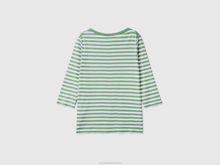 vrouwen Benetton gestreept t-shirt met 3/4 mouwen van 100% katoen groente 4R623837