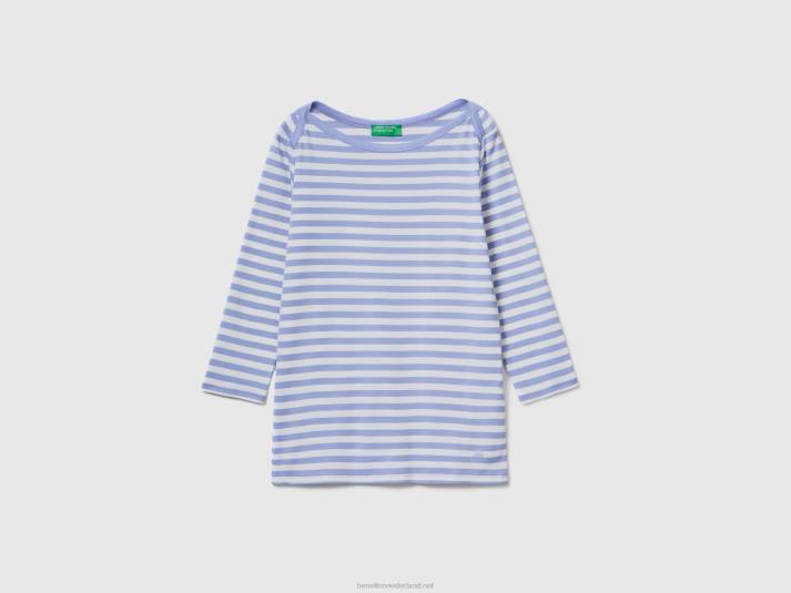 vrouwen Benetton gestreept t-shirt met 3/4 mouwen van 100% katoen lila 4R623849