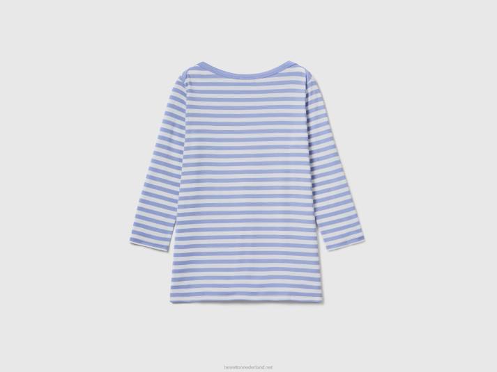 vrouwen Benetton gestreept t-shirt met 3/4 mouwen van 100% katoen lila 4R623849
