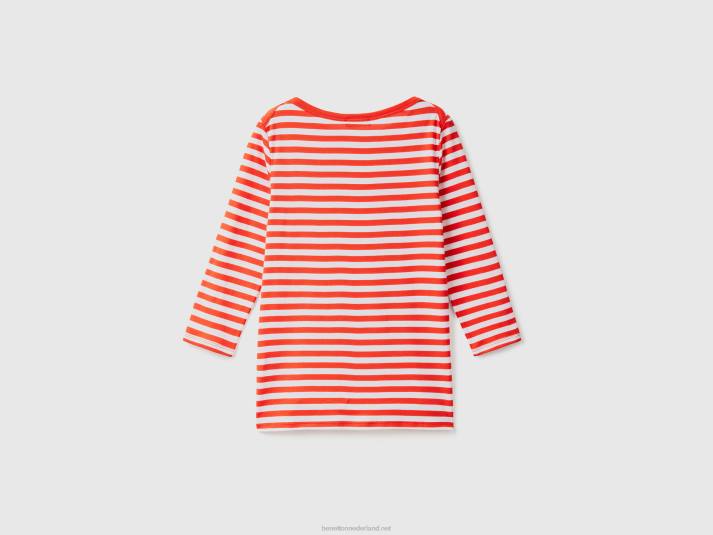 vrouwen Benetton gestreept t-shirt met 3/4 mouwen van 100% katoen rood 4R62405