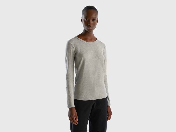 vrouwen Benetton grijs t-shirt met lange mouwen van 100% katoen lichtgrijs 4R62448