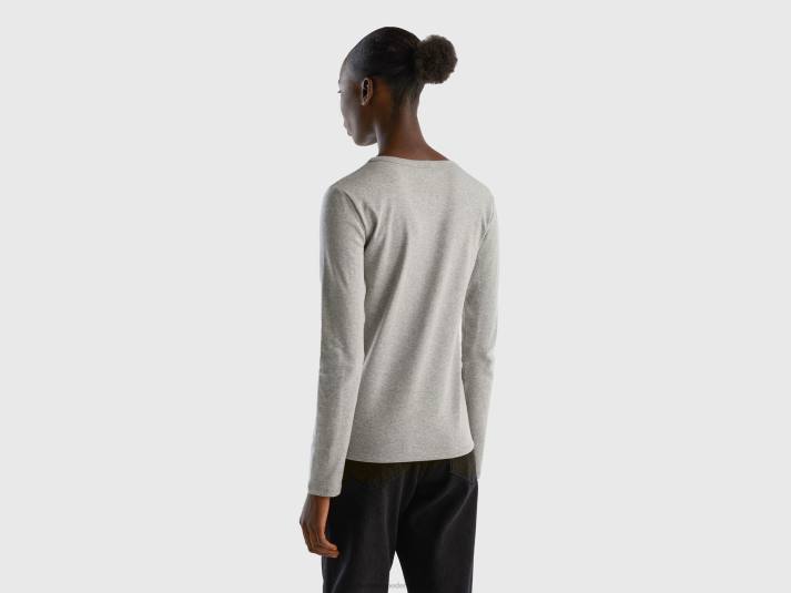 vrouwen Benetton grijs t-shirt met lange mouwen van 100% katoen lichtgrijs 4R62448