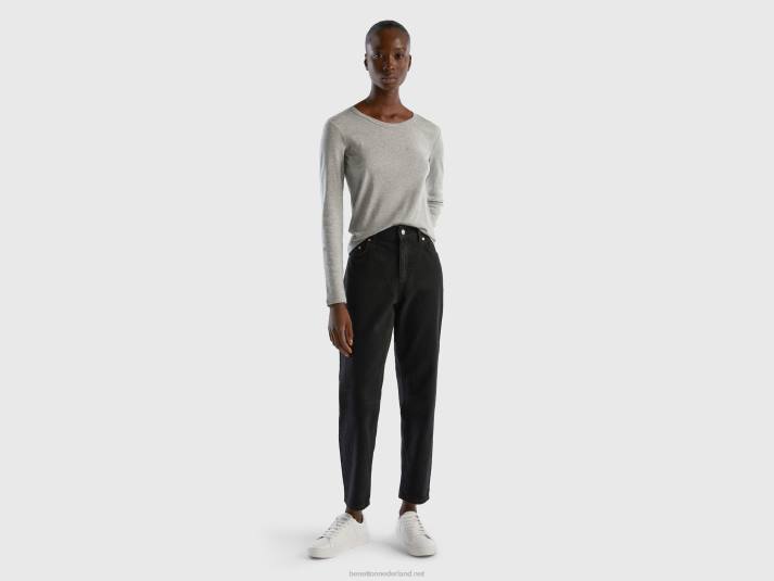 vrouwen Benetton grijs t-shirt met lange mouwen van 100% katoen lichtgrijs 4R62448