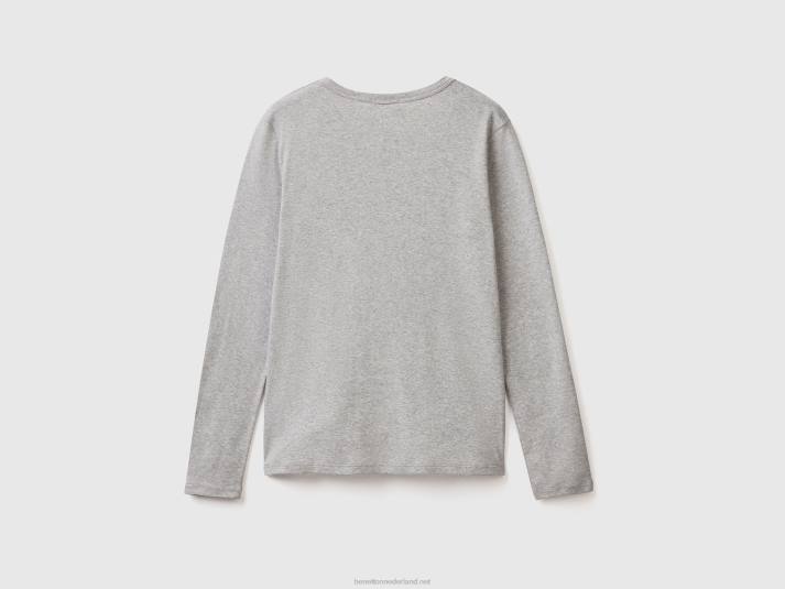 vrouwen Benetton grijs t-shirt met lange mouwen van 100% katoen lichtgrijs 4R62448