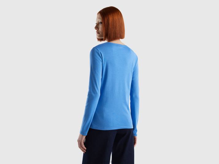vrouwen Benetton lichtblauw t-shirt met lange mouwen van 100% katoen lichtblauw 4R623891