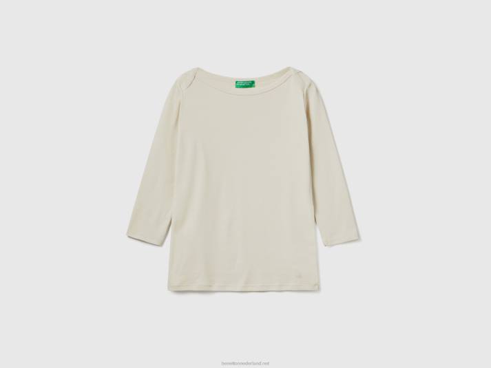 vrouwen Benetton t-shirt met boothals van 100% katoen beige 4R62475