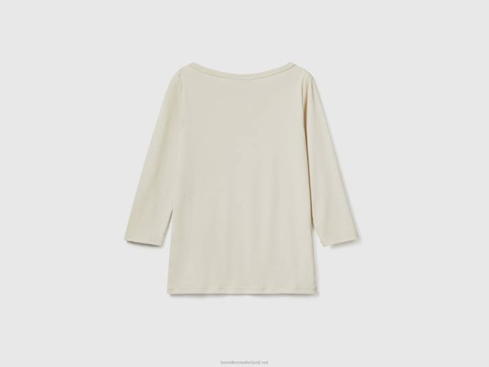 vrouwen Benetton t-shirt met boothals van 100% katoen beige 4R62475