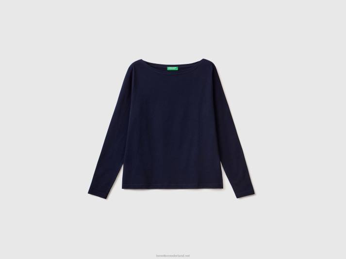vrouwen Benetton t-shirt met boothals van 100% katoen donkerblauw 4R62349
