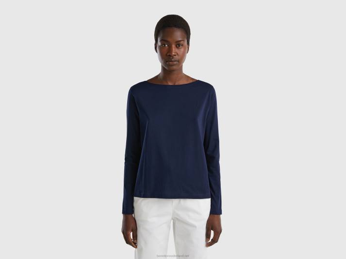 vrouwen Benetton t-shirt met boothals van 100% katoen donkerblauw 4R623872