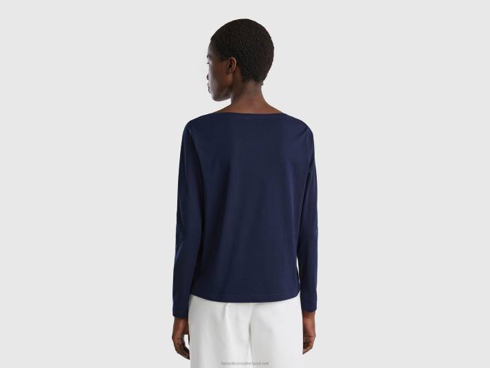 vrouwen Benetton t-shirt met boothals van 100% katoen donkerblauw 4R623872