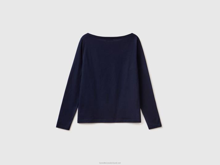 vrouwen Benetton t-shirt met boothals van 100% katoen donkerblauw 4R623872