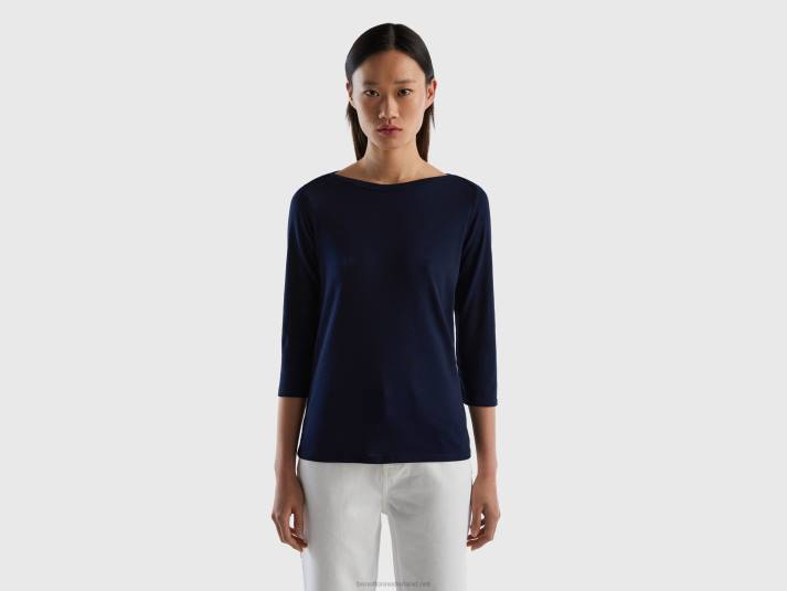 vrouwen Benetton t-shirt met boothals van 100% katoen donkerblauw 4R62435