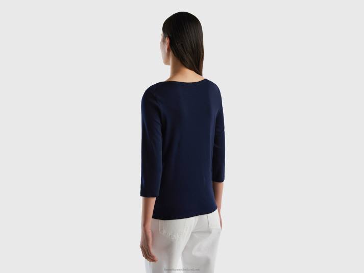 vrouwen Benetton t-shirt met boothals van 100% katoen donkerblauw 4R62435