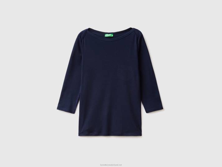 vrouwen Benetton t-shirt met boothals van 100% katoen donkerblauw 4R62435