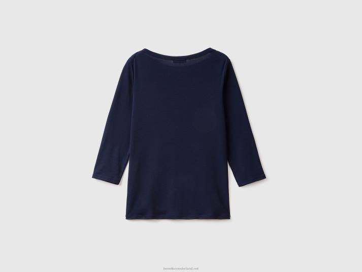 vrouwen Benetton t-shirt met boothals van 100% katoen donkerblauw 4R62435