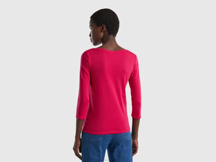 vrouwen Benetton t-shirt met boothals van 100% katoen fuchsia 4R62332