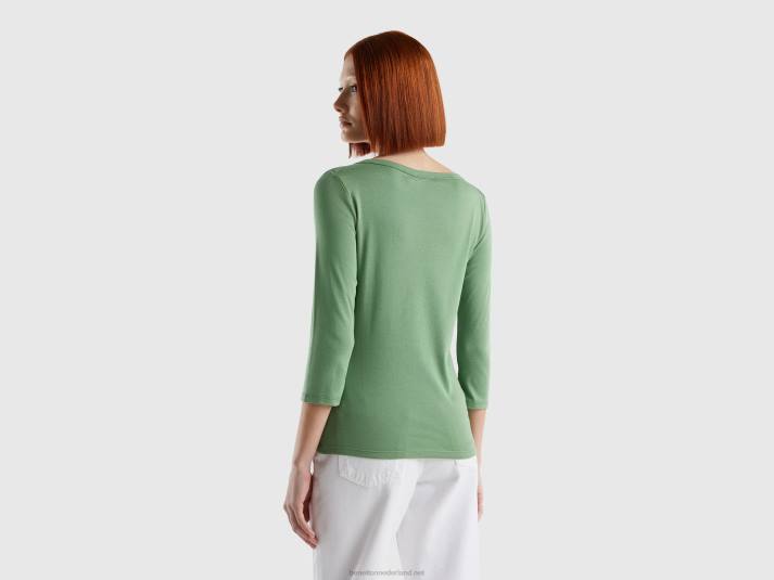 vrouwen Benetton t-shirt met boothals van 100% katoen groente 4R62323