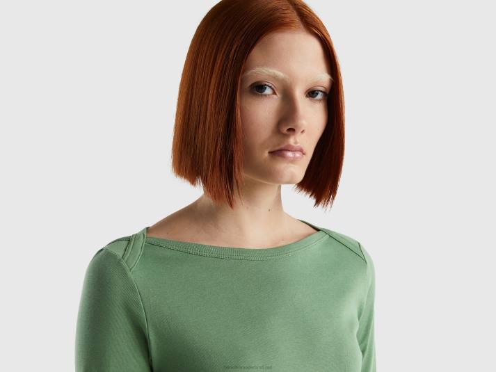 vrouwen Benetton t-shirt met boothals van 100% katoen groente 4R62323