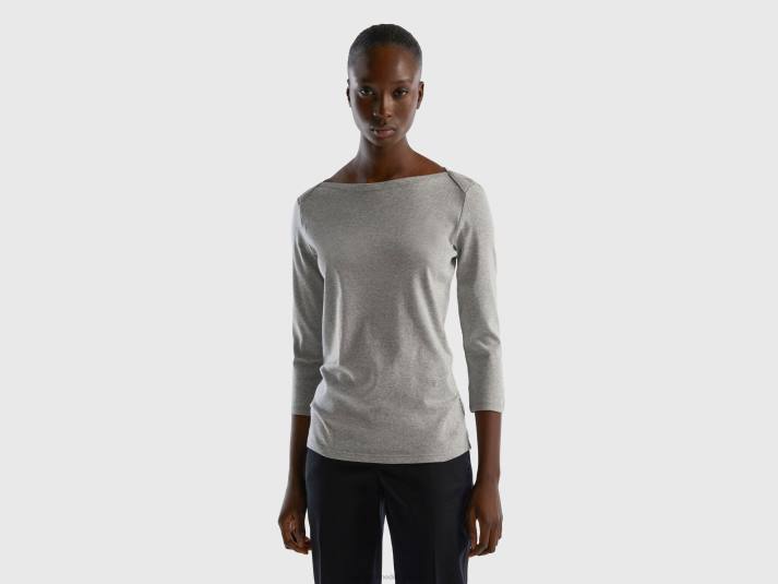 vrouwen Benetton t-shirt met boothals van 100% katoen lichtgrijs 4R62427