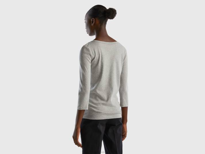 vrouwen Benetton t-shirt met boothals van 100% katoen lichtgrijs 4R62427