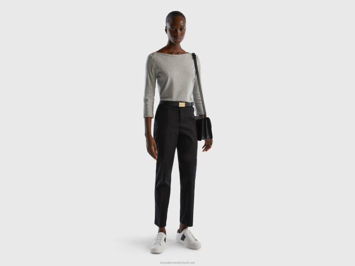 vrouwen Benetton t-shirt met boothals van 100% katoen lichtgrijs 4R62427