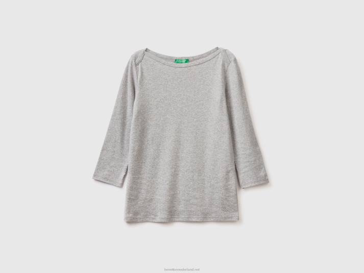 vrouwen Benetton t-shirt met boothals van 100% katoen lichtgrijs 4R62427