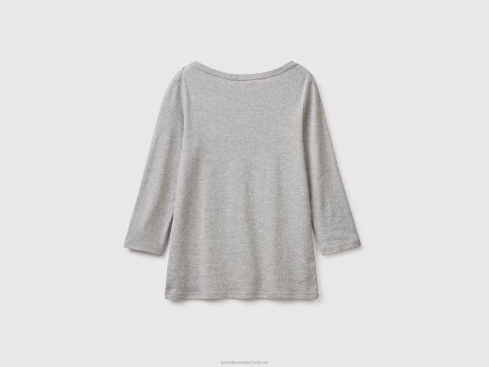 vrouwen Benetton t-shirt met boothals van 100% katoen lichtgrijs 4R62427