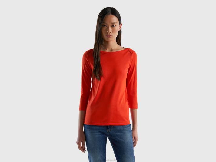 vrouwen Benetton t-shirt met boothals van 100% katoen rood 4R623890